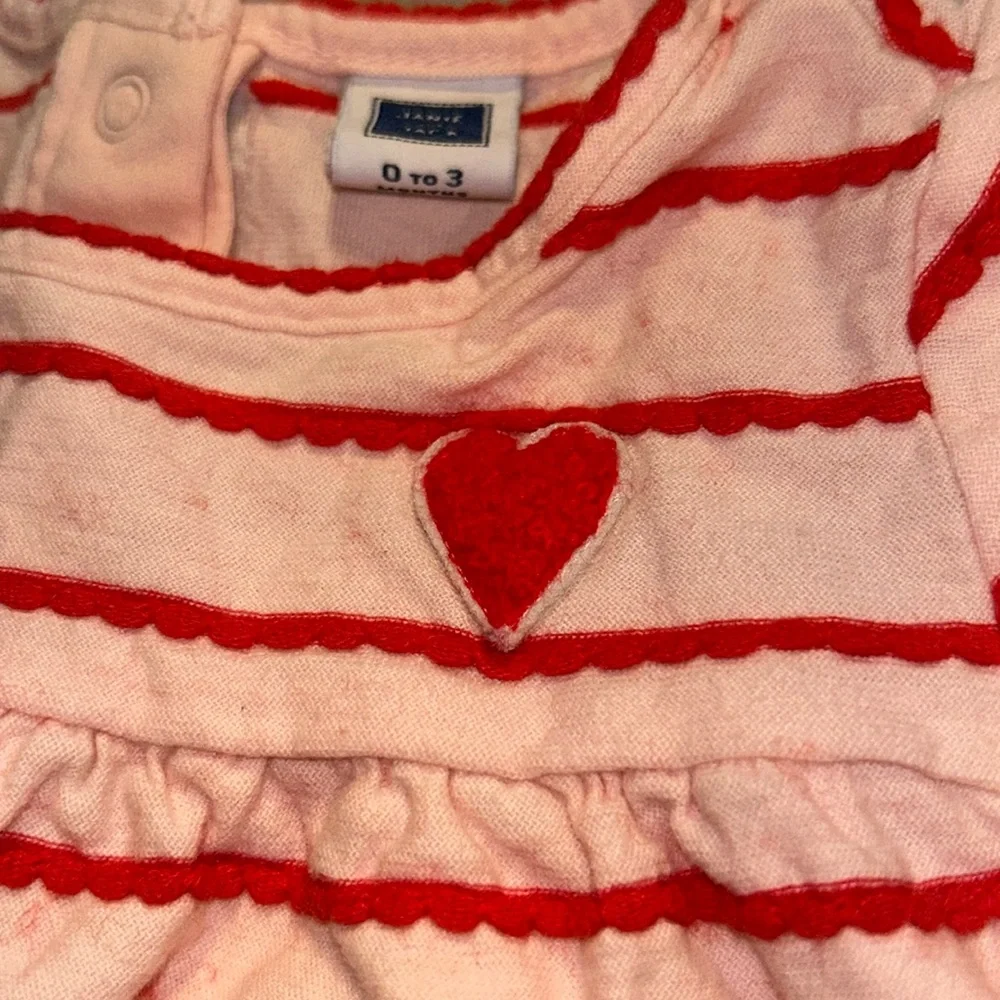 Janie and Jack Valentine Heart Stripe Scalloped Footie One Piece Baby 0-3M